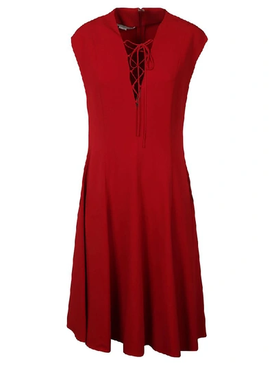 Stella Mccartney Paula Lace-up Pleated Stretch-crepe Dress In Red