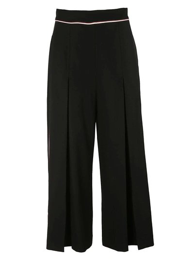 Stella Mccartney Piped-waist Inverted-pleat Wide-leg Wool Culotte Pants In Black