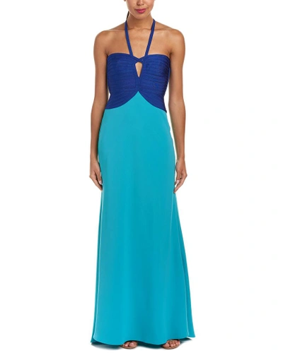 Herve Leger Colorblocked Gown In Blue