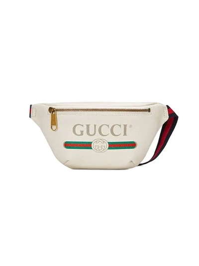 Gucci 仿logo印花牛皮斜挎包 In White Leather