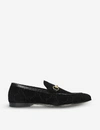 Gucci New Jordaan Horsebit Leather-trimmed Logo-embroidered Velvet Loafers In Black