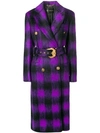 VERSACE CHECKED BELTED COAT