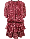 Saint Laurent Multi-dot Tiered Short-sleeve Metallic Silk Mini Dress In Red