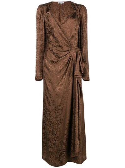 Attico Silk Draped Maxi Dress In Brown