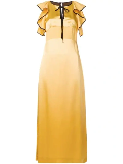 Alexa Chung Ruffled Satin-crepe Midi Dress In Yellow