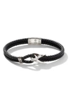 John Hardy Sterling Silver Classic Chain Cord Bracelet With Black Leather In Grey