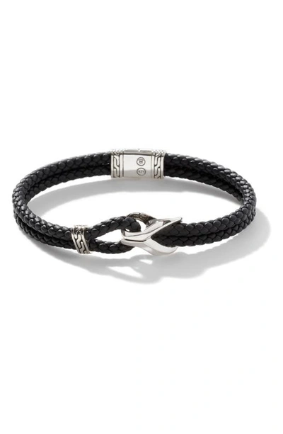 John Hardy Sterling Silver Classic Chain Cord Bracelet With Black Leather In Silver/black