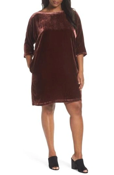 Eileen Fisher Plus Size Short Velvet Shift Dress In Casis