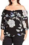 CITY CHIC FLOWER SHOW OFF THE SHOULDER TOP,00136738