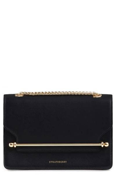 Strathberry East/west Leather Mini Crossbody In Black/gold