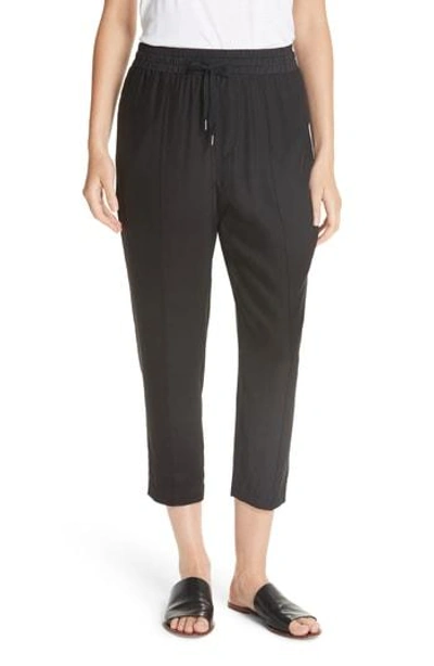 Atm Anthony Thomas Melillo Silk Charmeuse Pull-on Crop Pants In Black