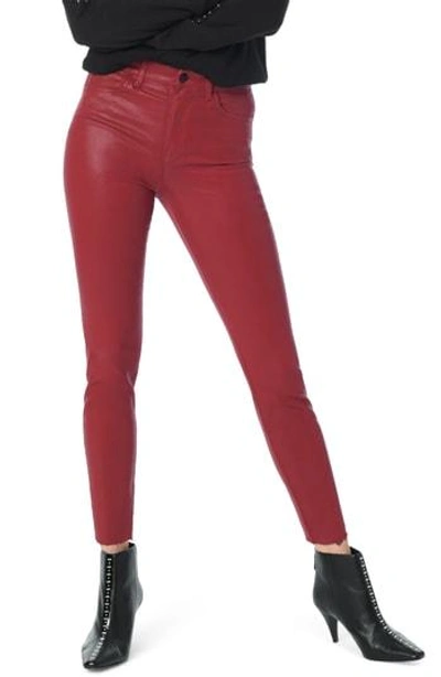 Joe's Jeans Charlie High-rise Distressed Coated Skinny Ankle Jeans In Ruby Red