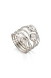 Monica Vinader Siren Cluster Sterling Silver And Quartz Cocktail Ring In Silver/ Rock Crystal