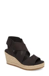 Eileen Fisher Willow Perforated Nubuck Espadrille Sandal In Black Nubuck