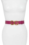 Dolce & Gabbana Family Lux Metal Logo Buckle Leather Belt In Orchidea/ Ottone