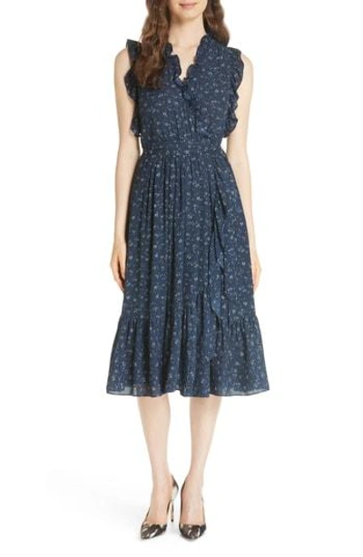 Kate Spade Out West Wild Roses Ruffle Wrap Dress In Adriatic Blue