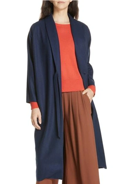 Eileen Fisher Boiled Wool Jersey Long Wrap Jacket, Plus Size In Midnight