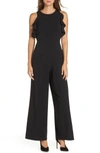 JULIA JORDAN CREPE RUFFLE TRIM WIDE LEG JUMPSUIT,JJ37082