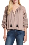 LUCKY BRAND EMBROIDERED PEASANT BLOUSE,7W64140