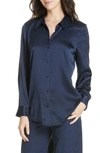 Eileen Fisher Long-sleeve Silk Charmeuse Button-front Shirt In Midnight