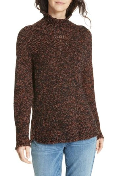 Eileen Fisher Organic Cotton Blend Long-sleeve Funnel-neck Sweater In Nutmeg