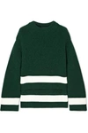 ALEXANDER MCQUEEN STRIPED RIBBED WOOL AND CASHMERE-BLEND SWEATER