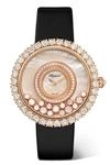 CHOPARD HAPPY DREAMS 36MM 18-KARAT ROSE GOLD, SATIN, DIAMOND AND MOTHER-OF-PEARL WATCH