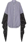 BALENCIAGA Oversized striped cotton-poplin and printed silk-georgette shirt