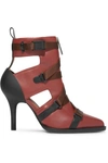 CHLOÉ TRACY CUTOUT RUBBER AND CANVAS-TRIMMED LEATHER ANKLE BOOTS