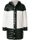 THOM BROWNE BICOLOR QUILTED DOWN SATIN TECH COAT