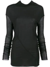 RICK OWENS RICK OWENS LILIES LONG SLEEVE DRAPED NECK KNIT TOP - BLACK