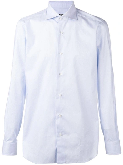 Barba Micro-check Point-collar Shirt - Blue