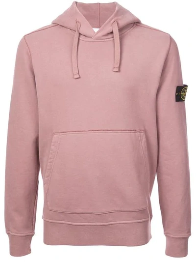 Stone Island Logo Pullover Hoodie In Pink