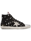 GOLDEN GOOSE BLACK FRANCY STAR PRINT LEATHER HIGH-TOP SNEAKERS