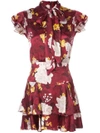 ALICE AND OLIVIA FLORAL PRINT TIE NECK DRESS