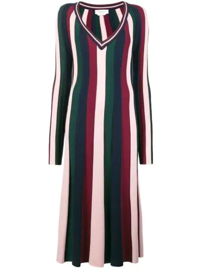 Gabriela Hearst Almeida V-neck Long-sleeve Vertical Stripe Ankle-length Wool Dress In Multicolor