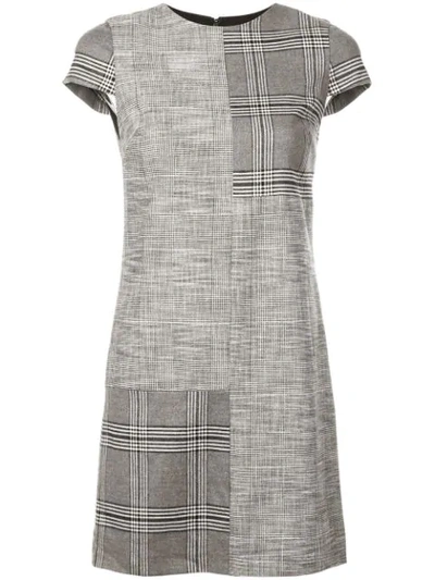 Alice And Olivia Alice + Olivia Coley Mixed Plaid A-line Shift Dress In Black/white