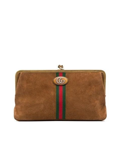 Gucci Ophidia绒面皮手拿包 In Brown