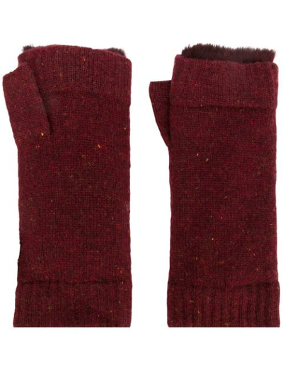 N•peal Fur Lined Fingerless Gloves In Red