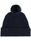 N.PEAL FUR BOBBLE CABLE BEANIE