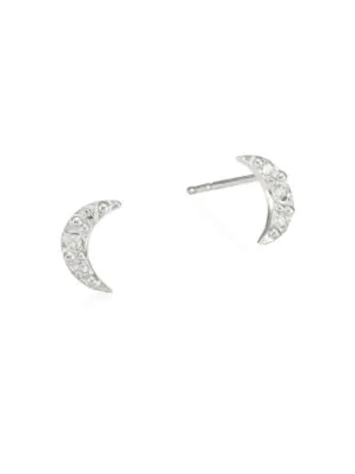 Anzie Sterling Silver & White Sapphire Mini Moon Stud Earrings