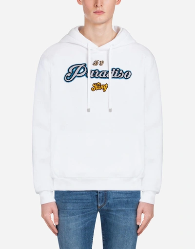 Dolce & Gabbana Cotton Sweatshirt With Patches And Hood In White