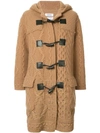 COOHEM COOHEM KNITTED DUFFLE COAT - BROWN