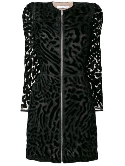 Givenchy Chantilly Lace Leopard Zip-front Dress In Black