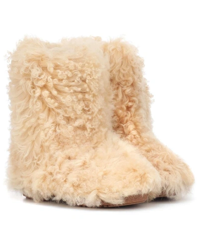 Saint Laurent Shearling Ankle Boots In Beige