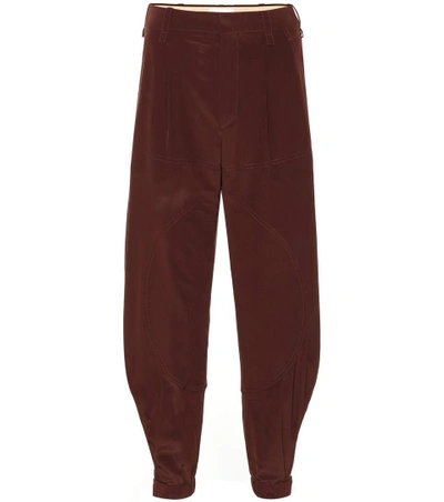 Chloé Zipped-cuff Silk Crepe-de-chine Trousers In Obscure Brown