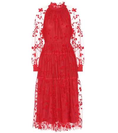 Co Floral Lace Midi Dress In Red