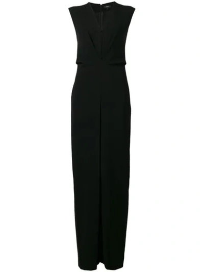 Theory Pleated Crepe Wide-leg Sleeveless Jumpsuit In Black
