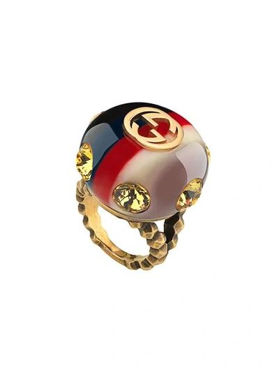 Gucci Sylvie Vintage Web Ring In Aged Gold Finish