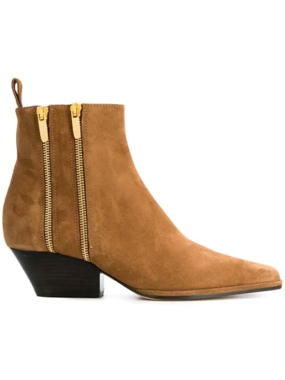 Sergio Rossi Dual Zip Ankle Boots In Brown